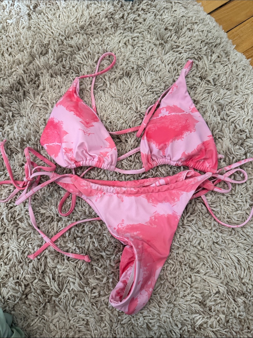 Pink Tie-Dye String Bikini Set — Women's Adjustable Two-Piece Swimwear